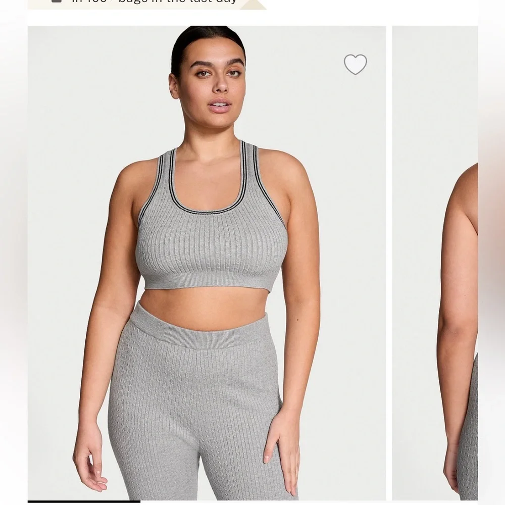 Victoria’s Secret Gray Luxe Ribbed Knit Zip-Up Cardigan and Crop Tank Set XS/S - Picture 3 of 12